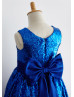 Royal Blue Sequin Knee Length Flower Girl Dress 